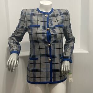 Herve Bernard Long Sleeve Blazer Jacket Blue Plaid Size 10 New